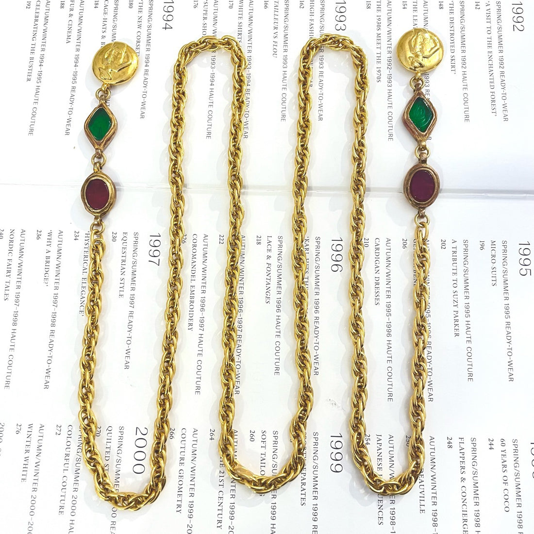Chanel Vintage 1990s Gold-Plated & Glass Bead Belt Chain / Necklace - 120cm - Grade A (With Engraving Photos)