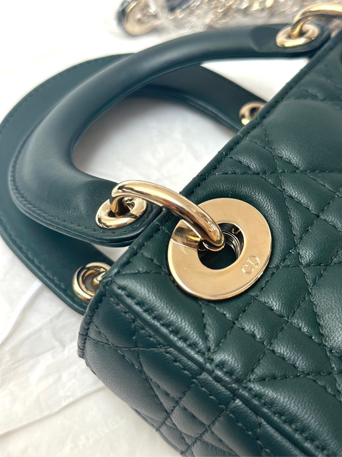 Dior Rare Hunter Green Lambskin Lady Dior Mini (3-Quilt) - 17×14cm - A-Grade (Ref: 18-MA-1210)