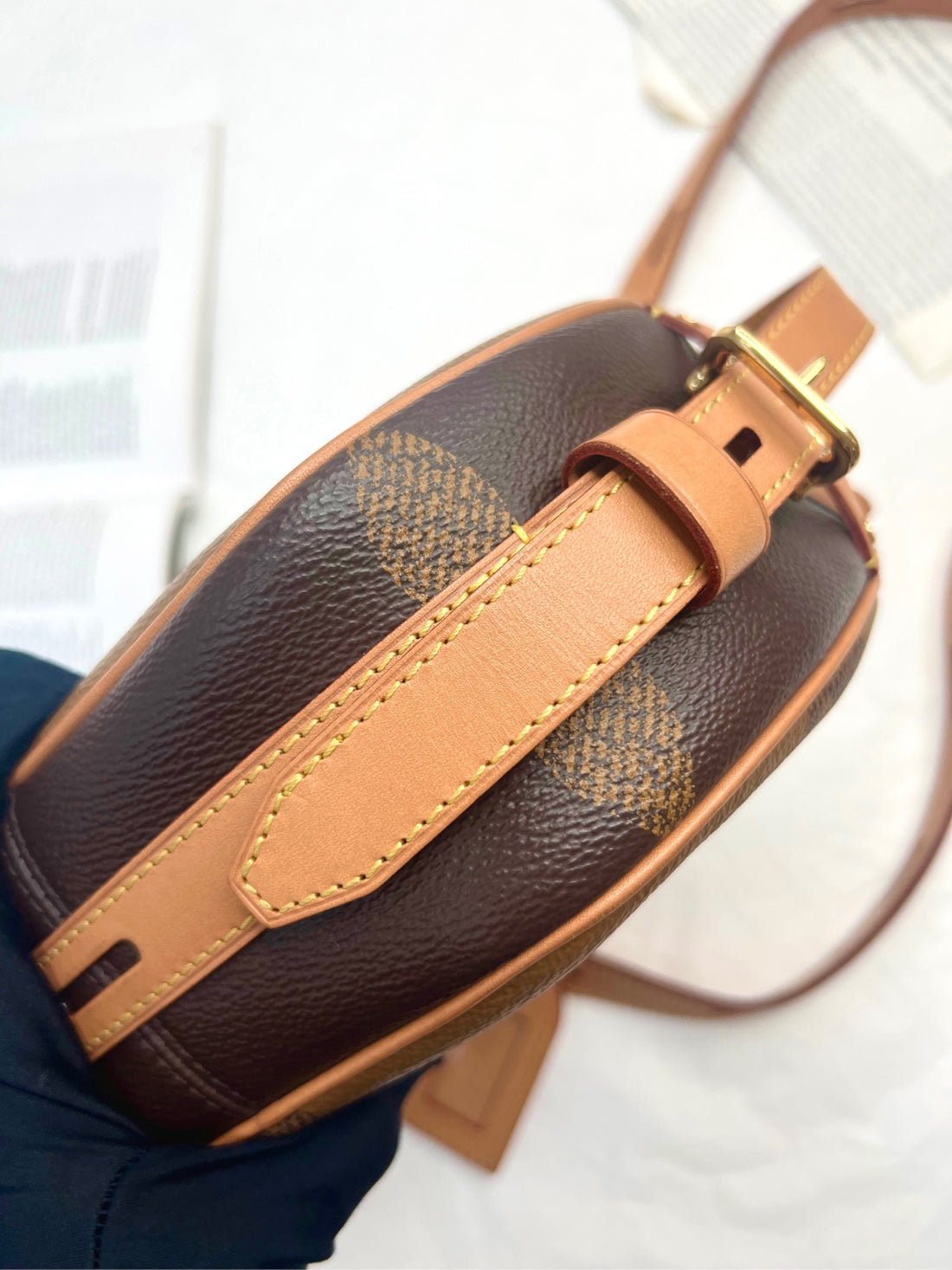 LV Large Caramel Color Block Monogram Soft Round Bag PL3128 17*16 Grade A