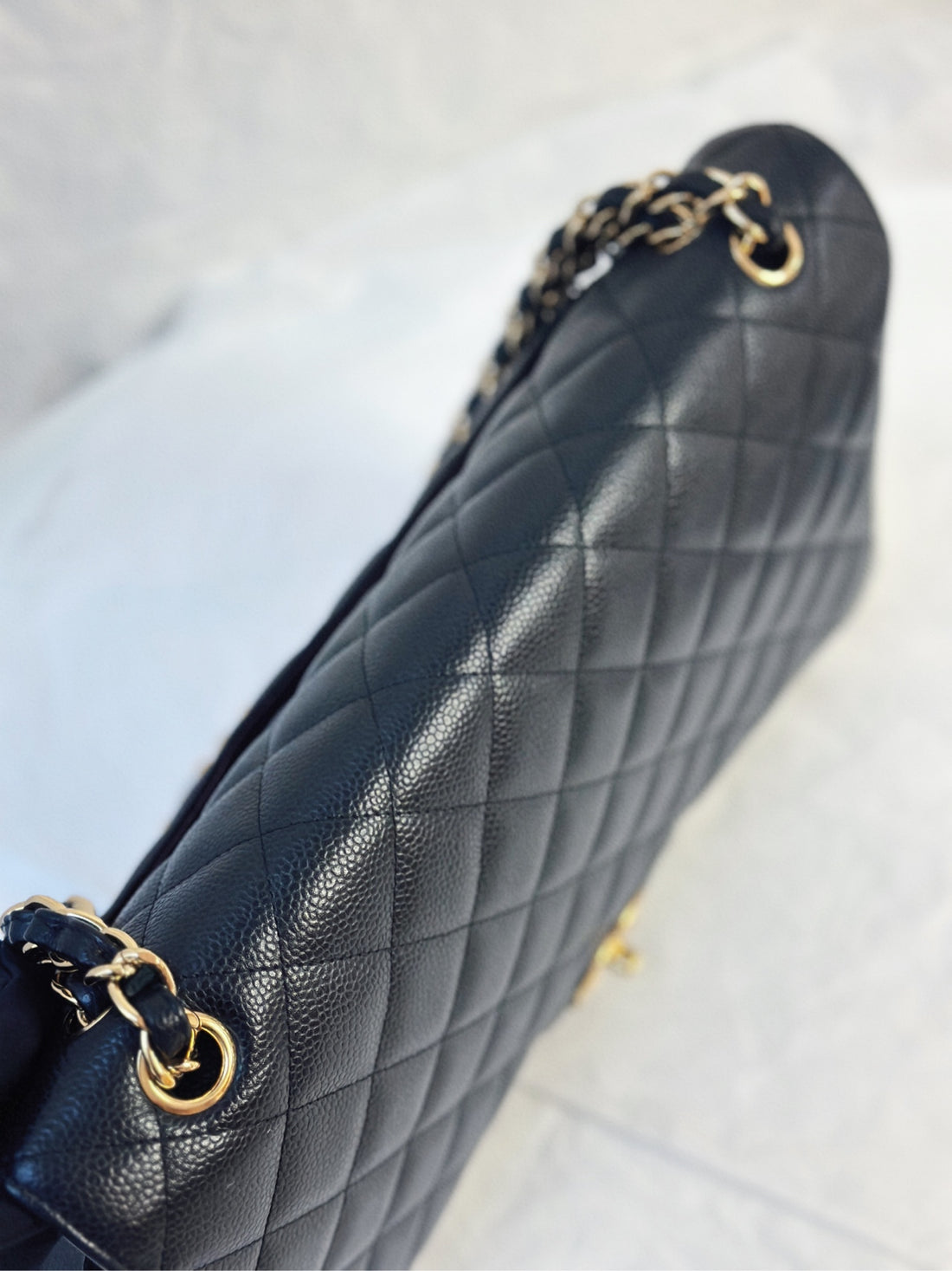 CHANEL Black Caviar Gold Hardware Double Flap CF Maxi Bag 14K 33*22cm Grade A Serial 14392328