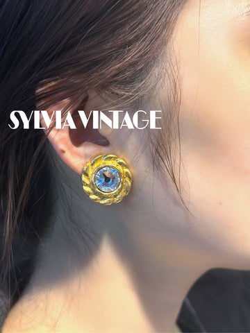 Chanel vintage round twisted-strand rhinestone clip-on earrings, diameter 2.2cm (rhinestone diameter 1.4cm)