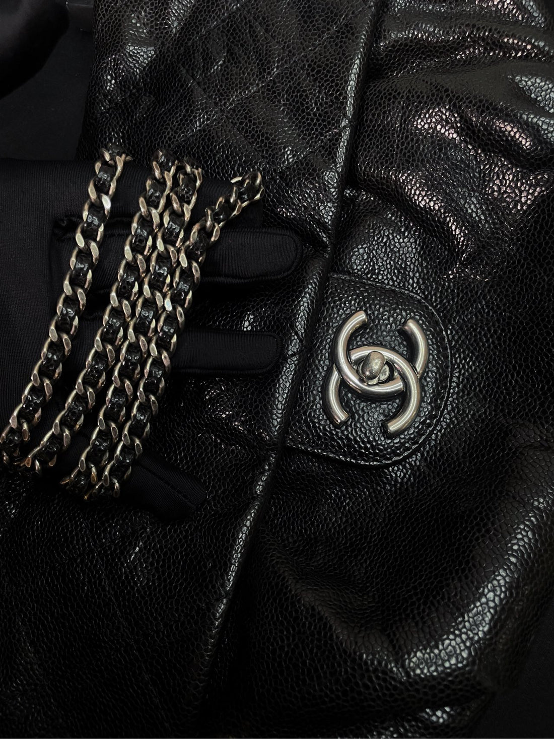 Chanel Black Silver Pebbled Calfskin Pumpkin Bag - 30×15cm - A-Grade (Serial 16571903)