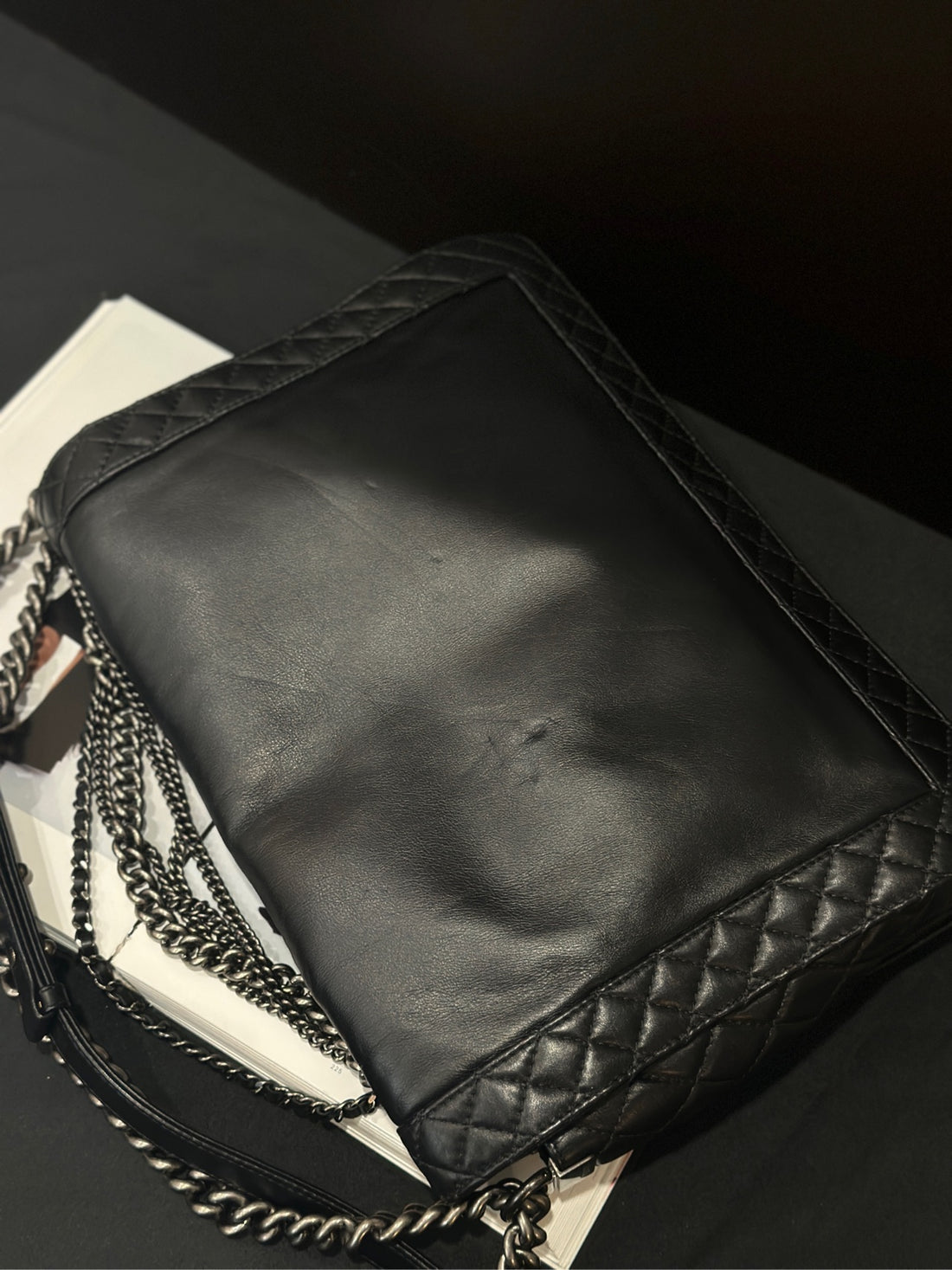 Chanel Black Silver Lambskin XXL Boy Bag with Fringe Chain - 35×23cm (18-Series) - Serial 18544869