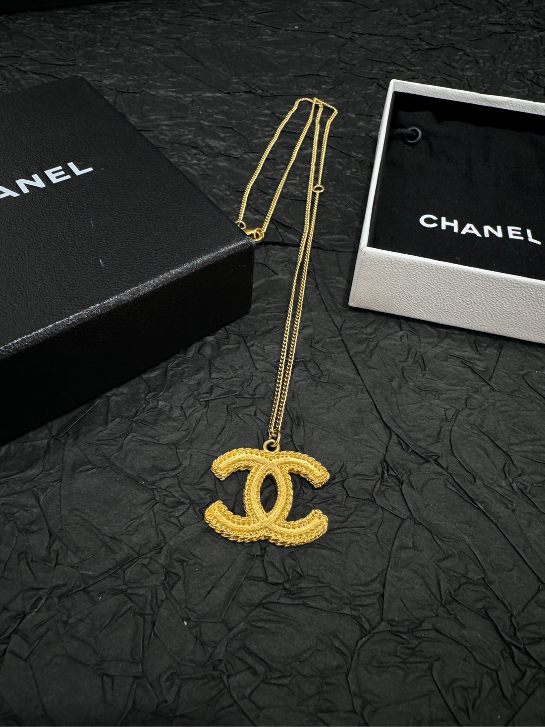 Chanel Vintage Wheat & Double C Sweater Necklace (Grade A)-Length: 61cm,Pendant Size: 3cm × 2.5cm-Gold-Plated