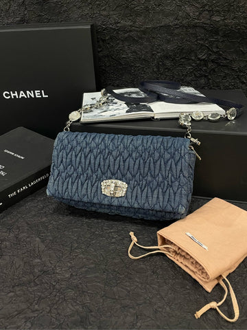 Miu Miu Denim Crystal-Embellished Shoulder Bag - 20×11cm - A-Grade (Ref. 142)