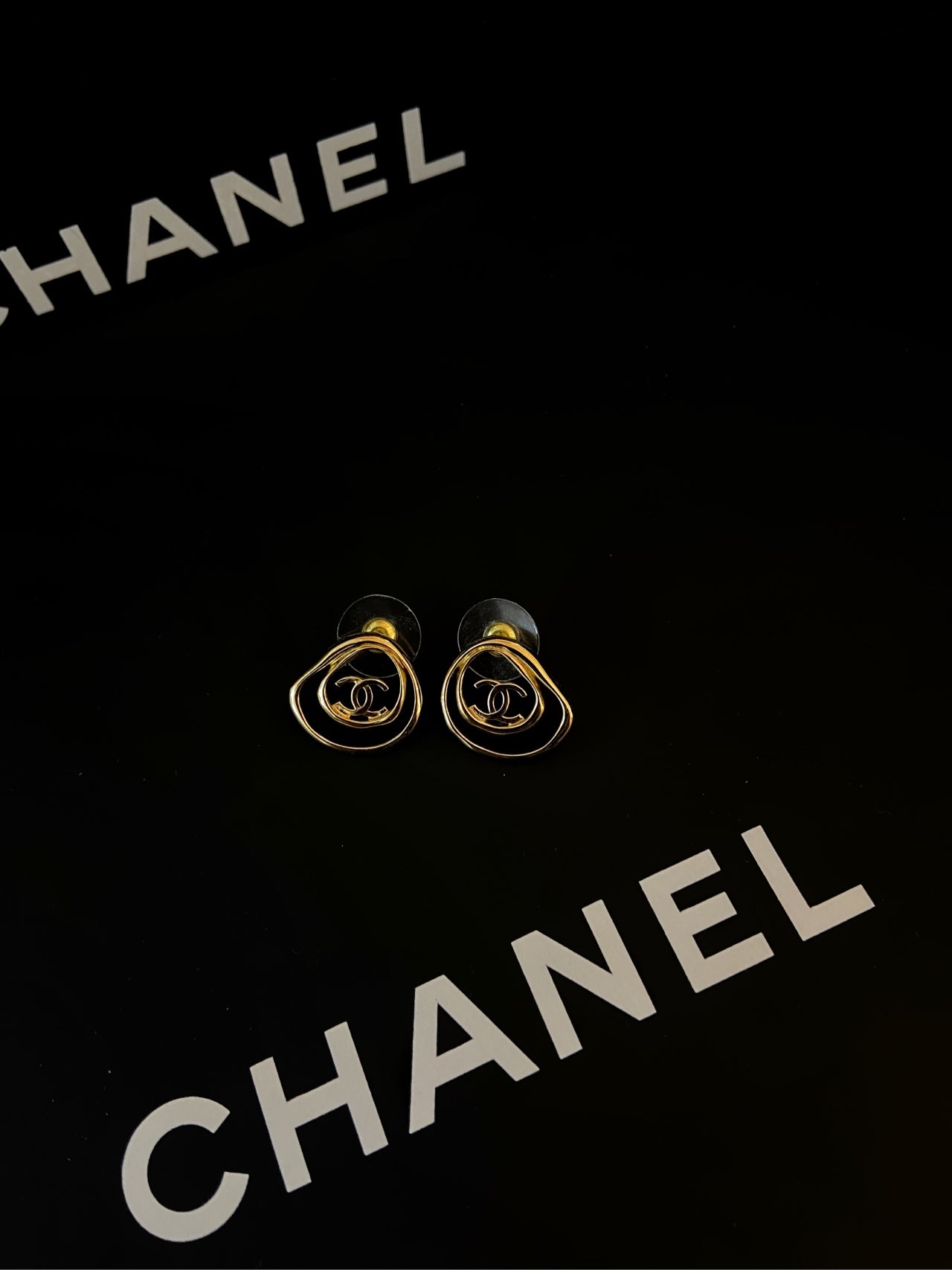 CHANEL 24K Gold-Plated Openwork Asymmetric Double C Stud Earrings (Grade S - Brand New Full Set)-2cm×1.6cm