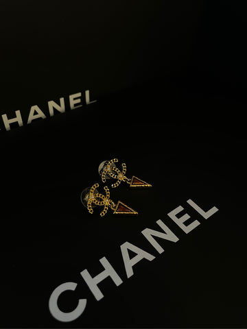 Chanel Pearl Double C Metal Earrings A10 3cm Enamel & Gold-Plated