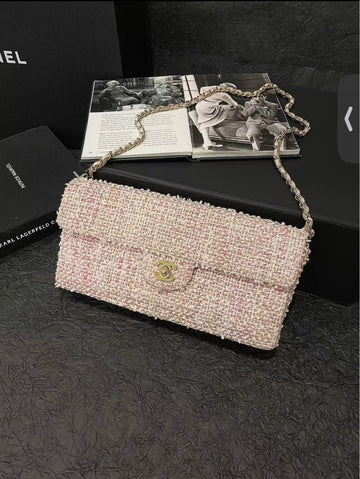 Chanel Pink Tweed Diamond Quilt Shoulder Bag - 26×11cm - A-Grade (Serial 8155497)