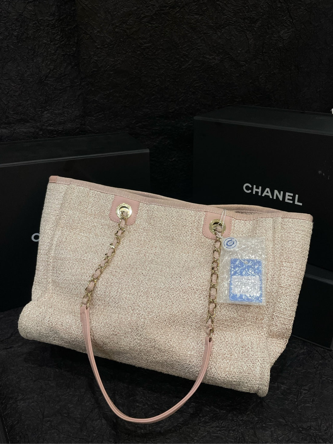 Chanel Pink & Gold Knit Beach Tote - 34×26cm - A-Grade (Serial 26990924) With Card