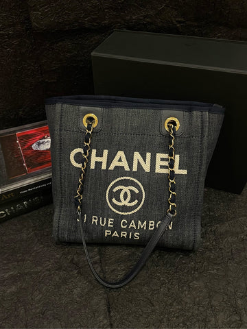 Chanel Blue & White Beach Tote Small - 25×25cm - A-Grade (Serial 17846751) With Card