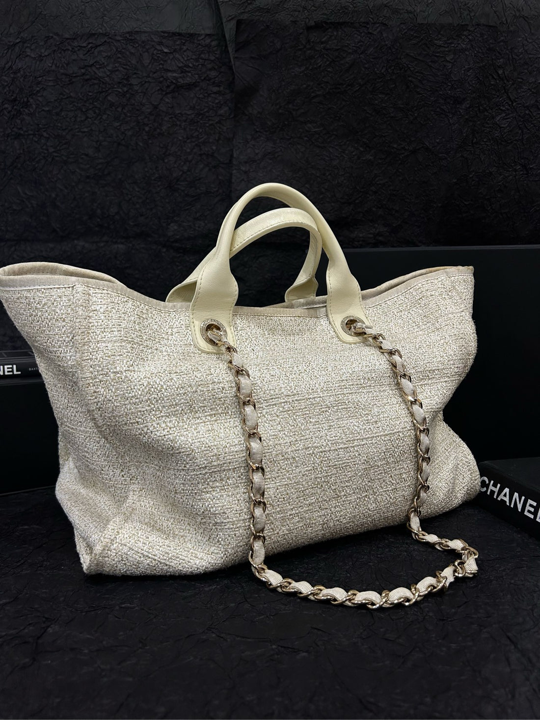 Chanel White Gold-Thread Embroidered Logo Large Beach Tote - 38×32cm - A-Grade (Serial 26995153)