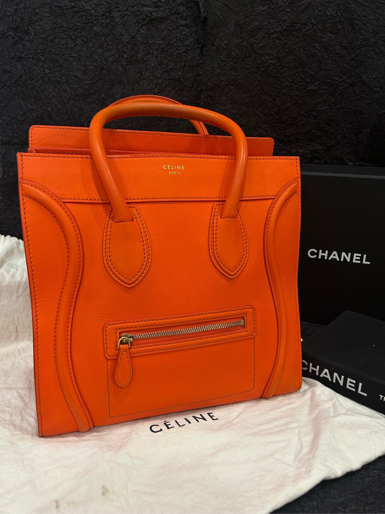 Céline Orange Nano Luggage "Smile Bag" - 31×30cm - B+ Grade (Serial S-ZP-0192)