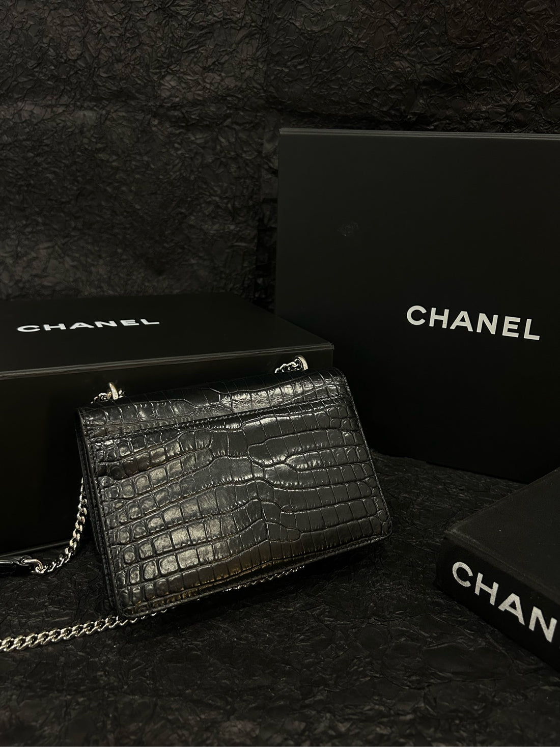 Saint Laurent Black Croc-Embossed Sunset Mini - 17×12cm - A-Grade (Code XXX0017)