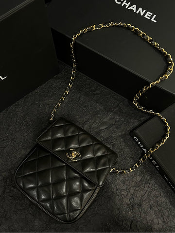 Chanel Black Gold Square Mini Flap Crossbody Bag 16cm×18cm Grade B 0844673
