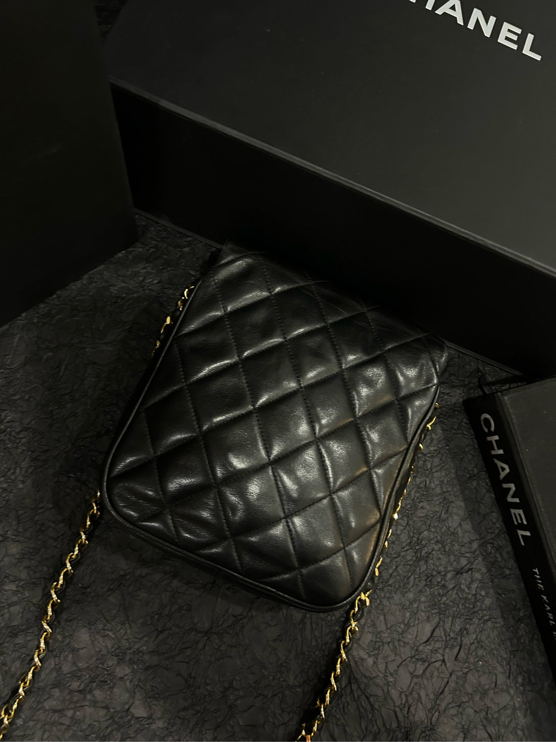 Chanel Black Gold Square Mini Flap Crossbody Bag 16cm×18cm Grade B 0844673