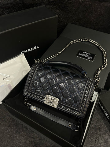 Chanel Navy Blue Le Boy Royal Edition Silver-Tone Hardware with Original Receipt 25×14cm Grade A 21205817
