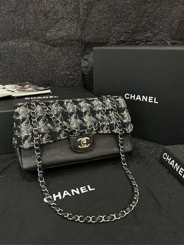 Chanel Monogram Tweed & Caviar Leather CF Medium Bag 26×15cm Grade A 23311670