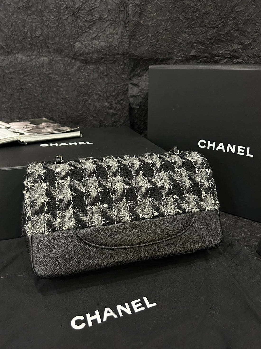 Chanel Monogram Tweed & Caviar Leather CF Medium Bag 26×15cm Grade A 23311670