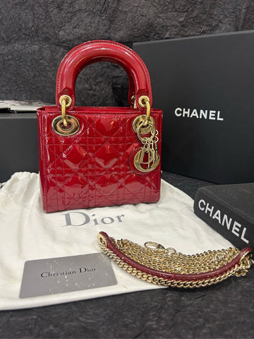 Dior Burgundy Patent Leather Lady Dior Mini - 17×14cm - A-Grade (Ref. 05-BO-0168) Original card + dust bag