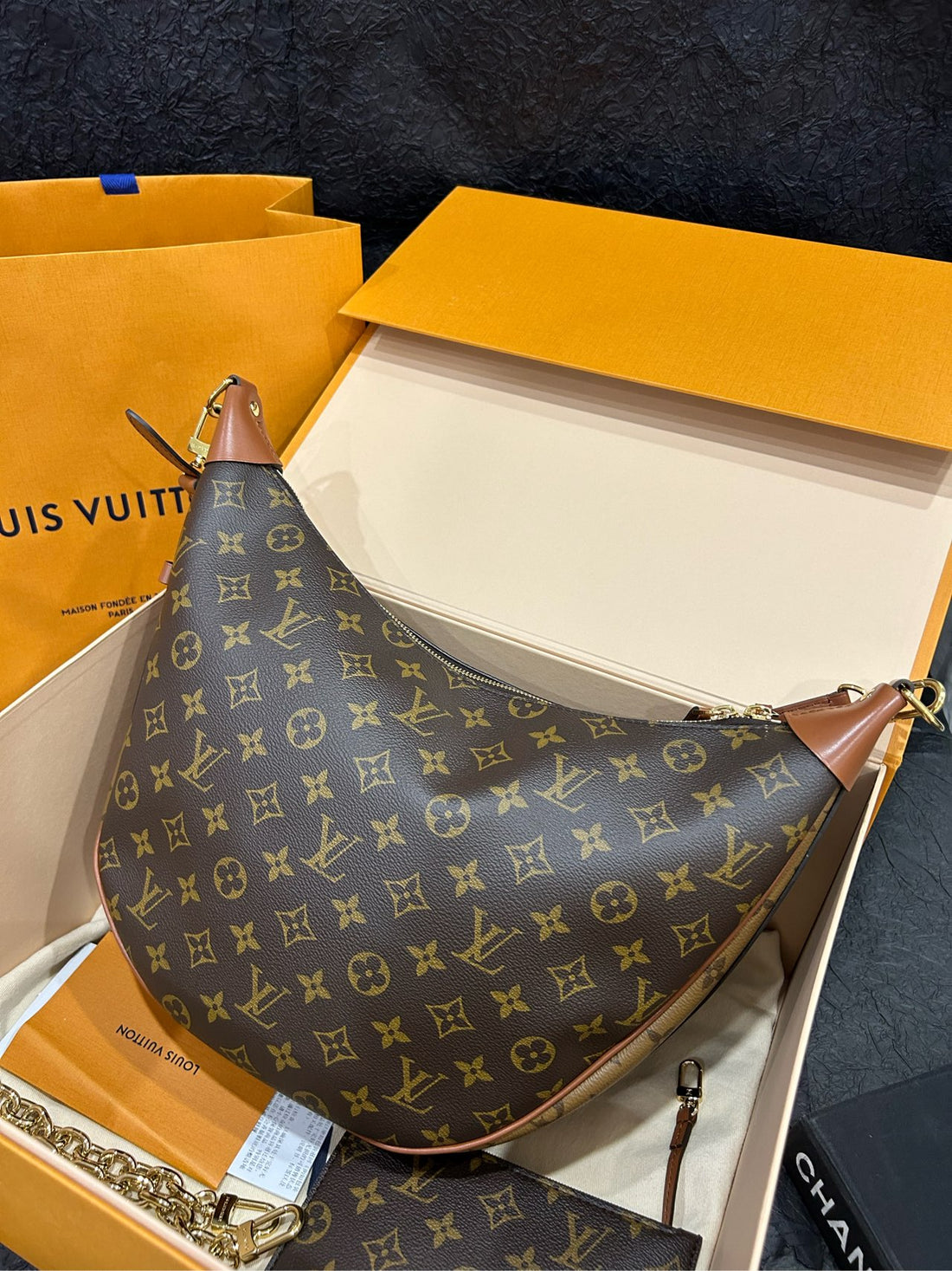 Louis Vuitton/LV Loop Hobo Monogram Moon Bag (2024 Receipt, 99% New, Full Set) - Includes NFC Chip, Dust Bag, Box, Invoice - Model CA0074